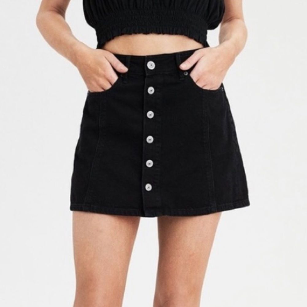 American Eagle Denim Patch Button Up Skirt